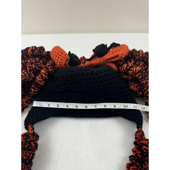 Handmade Crochet Halloween Wig Kawaii Hat Bats Bows Curls  Adults Black Orange - Picture 9 of 9